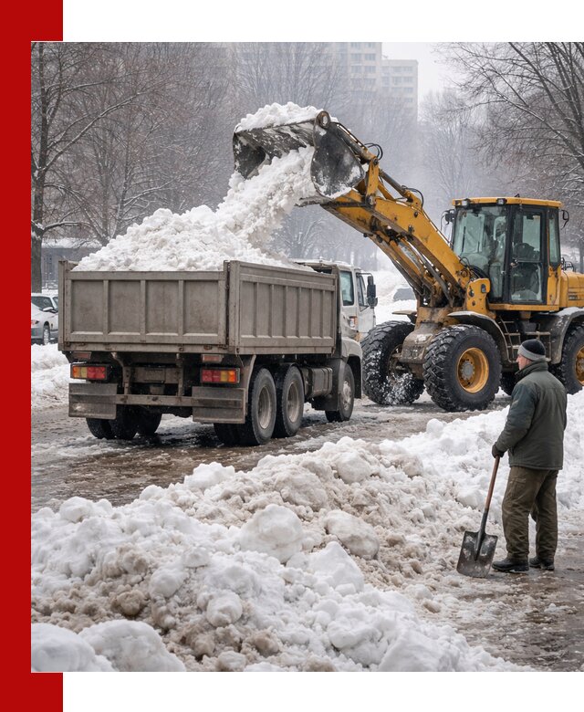 Вывоз снега грузовой техникой в Зеленокумске оперативно и чисто